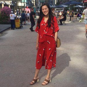 Custom Handmade Red Floral Coord Set